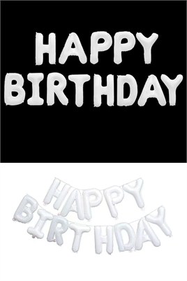 16 İnç Beyaz Happy Birthday Folyo Balon Set 