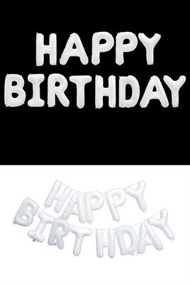 16 İnç Beyaz Happy Birthday Folyo Balon Set 