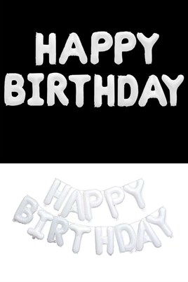 16 İnç Beyaz Happy Birthday Folyo Balon Set 