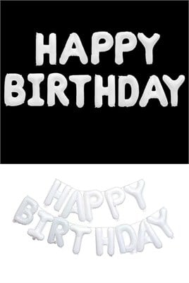 16 İnç Beyaz Happy Birthday Folyo Balon Set 