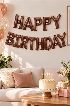 16 İnç Çikolata Kahverengi Happy Birthday Folyo Balon Set 