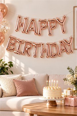 16 İnç Rose Gold Happy Birthday Folyo Balon Set 