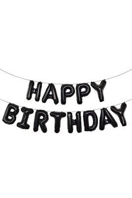 16 İnç Siyah Happy Birthday Folyo Balon Set 
