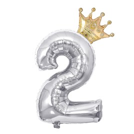 2 Gümüş Rakam ve  Gold Kral Tacı Folyo Balon Doğum Günü Parti Kutlama Seti