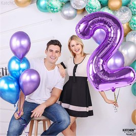 2 İki Rakam Mor Folyo Balon 32