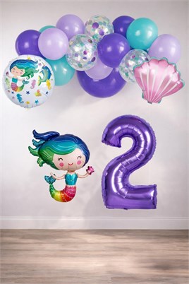 2 Yaş Deniz Kızı Temalı Doğum Günü Parti Kutlama Seti Konsept 2