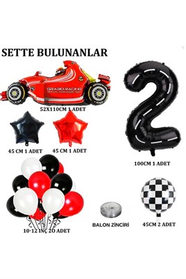 2 Yaş Yarış Arabası Temalı Doğum Günü Parti Kutlama Balon Seti 