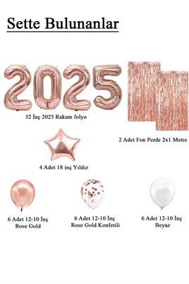 2025 Temalı Rose Gold Renkli Lüks Mezuniyet Kutlama Seti