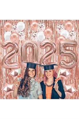 2025 Temalı Rose Gold Renkli Lüks Mezuniyet Kutlama Seti
