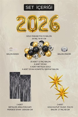 2026 Mezuniyet Parti Seti – Gold Rakamlı Siyah Gold Kutup Yıldızlı Konsept