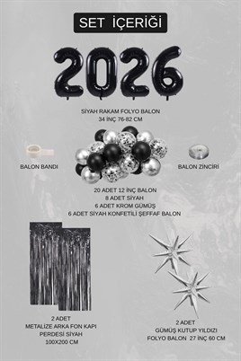 2026 Mezuniyet Parti Seti – Siyah Gümüş Balon Seti Kutup Yıldızlı Konsept