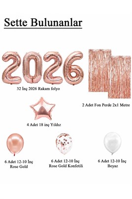 2026 Temalı Rose Gold Renkli Lüks Mezuniyet Kutlama Seti