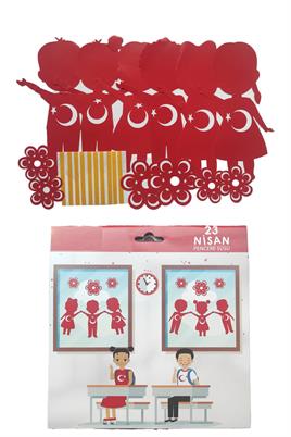 23 Nisan Temalı Elele Tutuşan Çocuklar Pencere Süsü