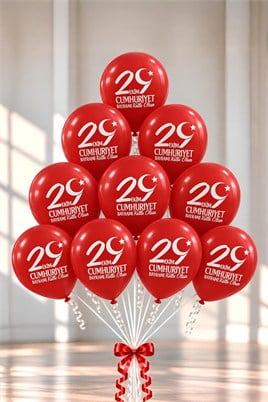 29 Ekim Cumhuriyet Bayramı Baskılı Kırmızı Lateks Balon 10'lu Set – 12 İnç