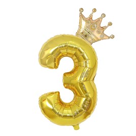 3 Gold Rakam ve Kral Tacı Folyo Balon Doğum Günü Parti Kutlama Seti