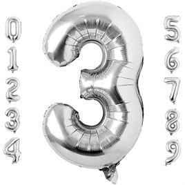 3 Üç Rakam Gümüş Folyo Balon 34