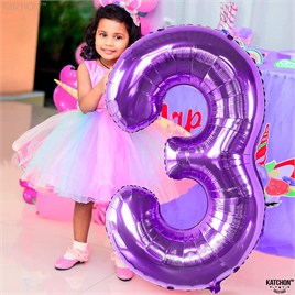 3 Üç Rakam Mor Folyo Balon 32
