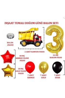 3 Yaş İnşaat Temalı Doğum Günü Parti Kutlama Seti