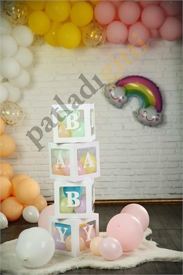 33 Parça Baby Yazılı Şeffaf Beyaz Kutu ve Balon Seti