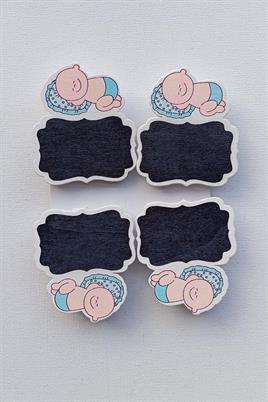 4 Adet 6Cm Yazı Yazılabilir Mavi Erkek Bebek Süs Mandalı 