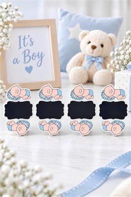 4 Adet 6Cm Yazı Yazılabilir Mavi Erkek Bebek Süs Mandalı 
