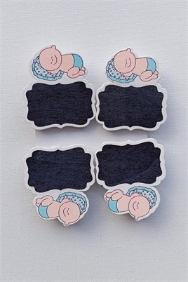 4 Adet 6Cm Yazı Yazılabilir Mavi Erkek Bebek Süs Mandalı 