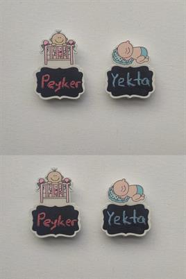 4 Adet 6Cm Yazı Yazılabilir Mavi Erkek Bebek Süs Mandalı 