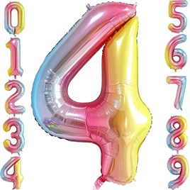 4 Dört Rakam Gökkuşağı Folyo Balon 34
