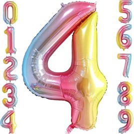 4 Dört Rakam Gökkuşağı Folyo Balon 34