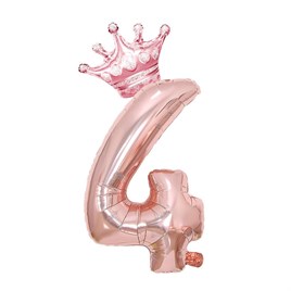 4 Rose Gold Rakam ve Kral Tacı Folyo Balon Doğum Günü Parti Kutlama Seti