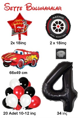 4 Yaş Arabalar Temalı Doğum Günü Parti Kutlama Balon Seti