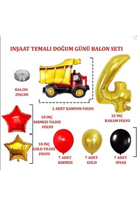 4 Yaş İnşaat Temalı Doğum Günü Parti Kutlama Seti