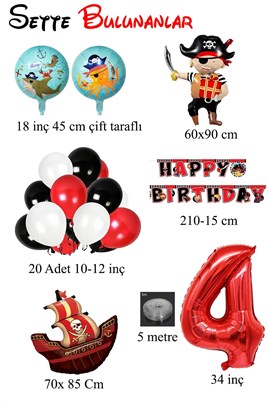 4 Yaş Korsan Temalı Doğum Günü  Parti Kutlama Seti 