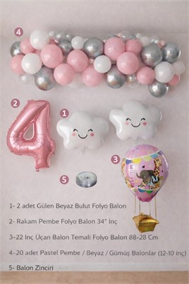 4 Yaş Pembe Bulut Perisi Doğum Günü Konsept Seti
