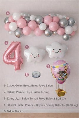 4 Yaş Pembe Bulut Perisi Doğum Günü Konsept Seti