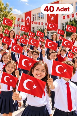 40 Adet Büyük Boy Çıtalı Türk Bayrağı – Ay Yıldız Baskılı Sopalı Bayrak 20x30 cm