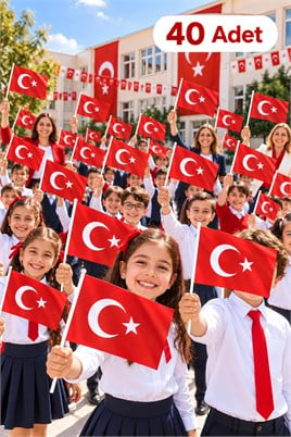 40 Adet Büyük Boy Çıtalı Türk Bayrağı – Ay Yıldız Baskılı Sopalı Bayrak 20x30 cm