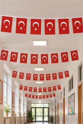 40 Adet Büyük İpli Türk Bayrağı – Ay Yıldız Baskılı Kağıt Bayrak Süsü 11x19 cm 6 Metre