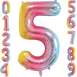 5 Beş Rakam Gökkuşağı Folyo Balon 34