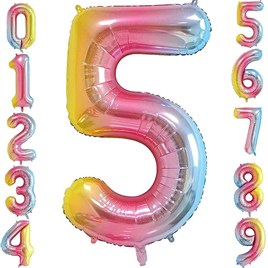 5 Beş Rakam Gökkuşağı Folyo Balon 34