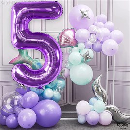 5 Beş Rakam Mor Folyo Balon 32