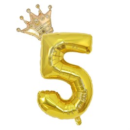 5 Gold Rakam ve Kral Tacı Folyo Balon Doğum Günü Parti Kutlama Seti