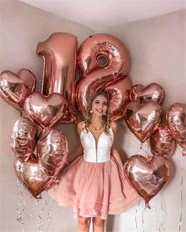5 Li Rose Gold Kalp Folyo Balon 15 Inç - 38 Cm 