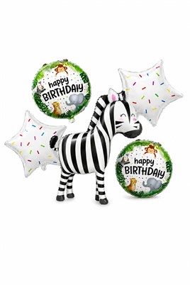 5’li Tavşan Temalı Happy Birthday Folyo Balon Seti – Safari ve Orman Konseptli Parti Süsü