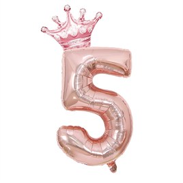 5 Rose Gold Rakam ve Kral Tacı Folyo Balon Doğum Günü Parti Kutlama Seti