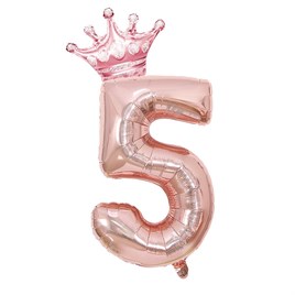 5 Rose Gold Rakam ve Kral Tacı Folyo Balon Doğum Günü Parti Kutlama Seti