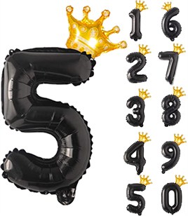 5 Siyah Folyo Ve Kral Tacı Parti Kutlama Seti