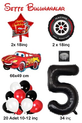 5 Yaş Arabalar Temalı Doğum Günü Parti Kutlama Balon Seti