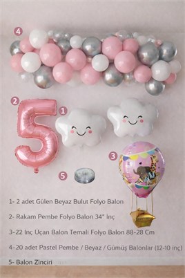 5 Yaş Pembe Bulut Perisi Doğum Günü Konsept Seti