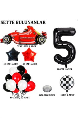 5 Yaş Yarış Arabası Temalı Doğum Günü Parti Kutlama Balon Seti 